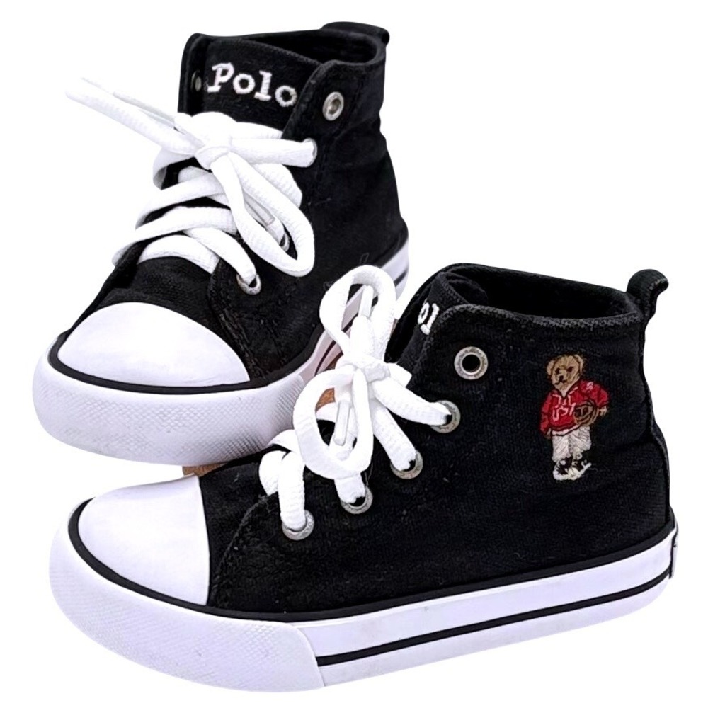 Polo Ralph Lauren Hamptyn Hi II Bear Black Canvas High Top Sneakers Toddler‎ 7